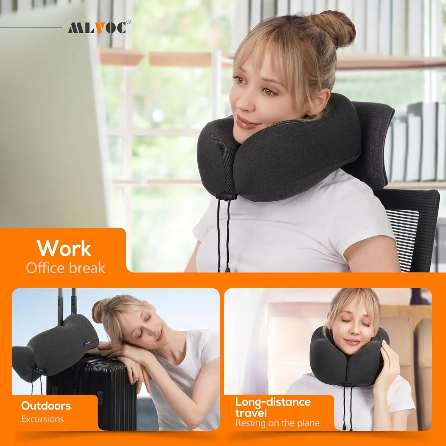 MLVOC Travel Pillow 100 percent Pure Memory Foam Neck Pillow - 71jLwry3nML._AC_SL1500_